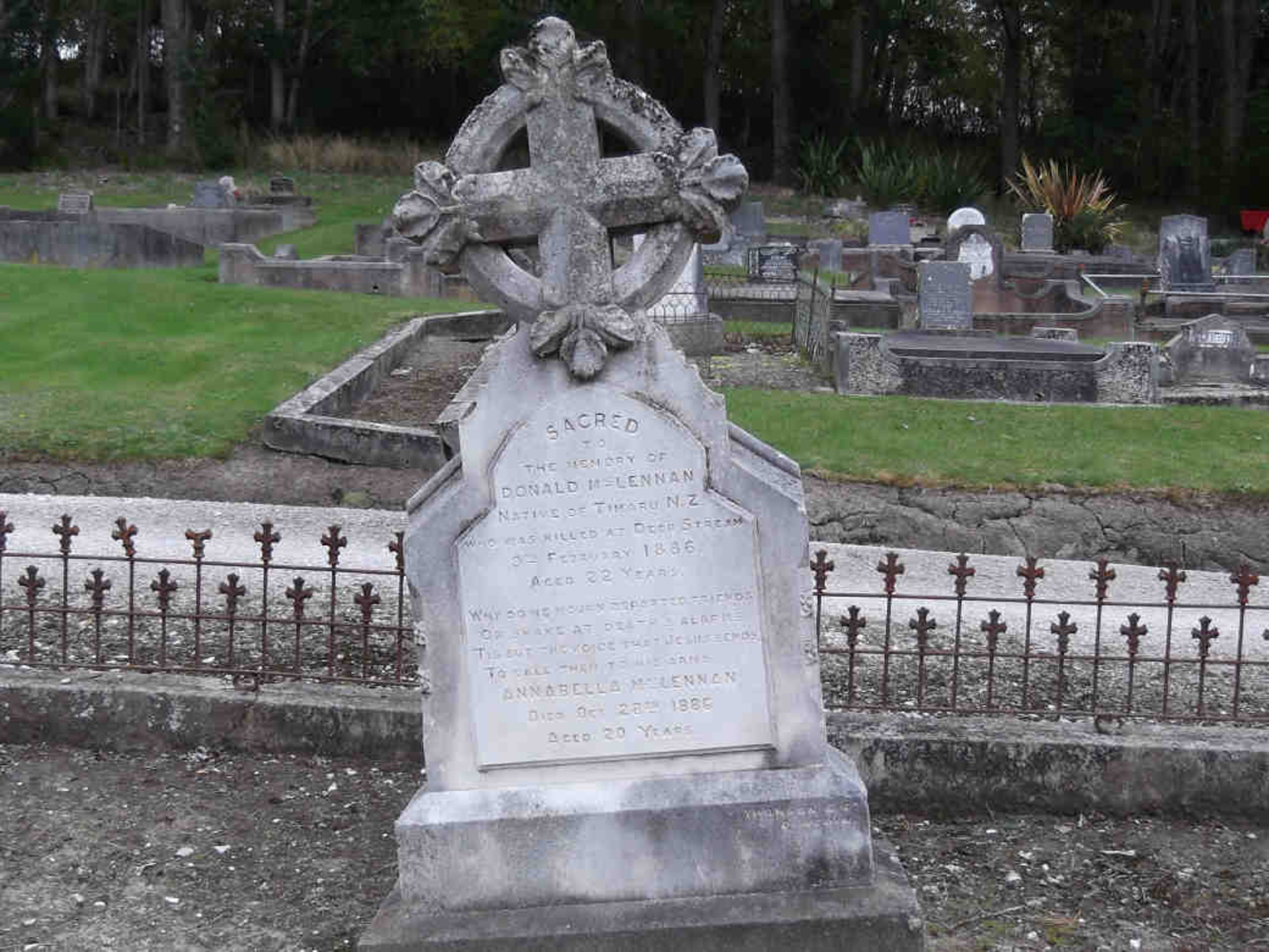 Photo of headstones/Donald & Annabella McLennan d 1886 hdstn Waitati
